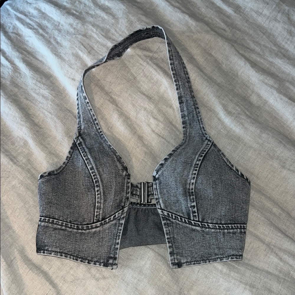 Stylish Gray Denim Halter Top